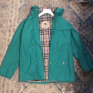Green Burberry Hooded Rain Jacket XS